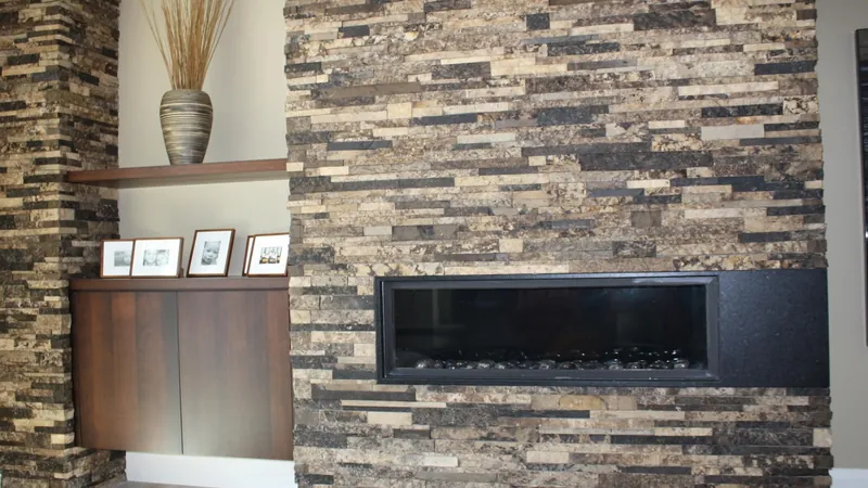 Masonal Rosemount ledgestone on a fireplace