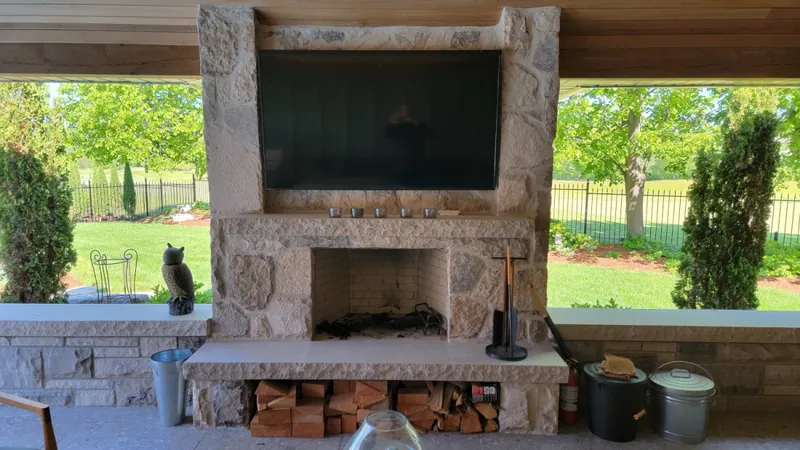 Masonal Rubble Buff outdoor fireplace